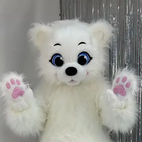 Costume da mascotte orso di pelliccia lunga bianca Halloween Natale Fancy Party Eventi Abito da personaggio dei cartoni animati per adulti Abiti pelosi
