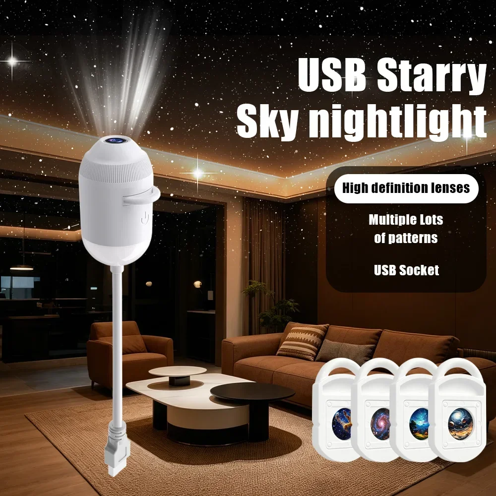 USB Mini Galaxy Star Projector Night Light With 3/6/12/24X Slides Two In One For Car Interior& Home Decor