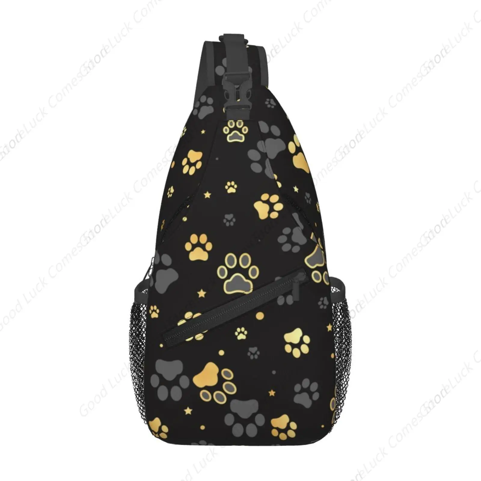 

Golden Paw Print Crossbody Sling Bags for Women Men Abstract Puppy Dog Paws and Stars Travel Sling Backpack Casual Chest Bags