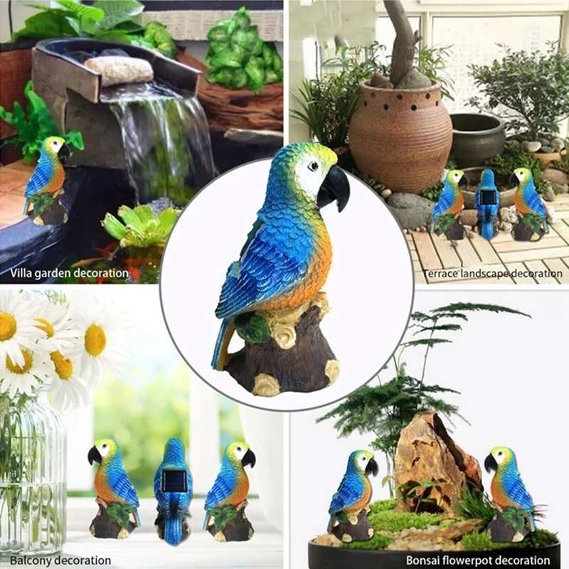 2Pcs Solar Lights Outdoor Solar Parrot Light Parrot Resin Craft Lawn Balcony Night Light Garden Decor Gift