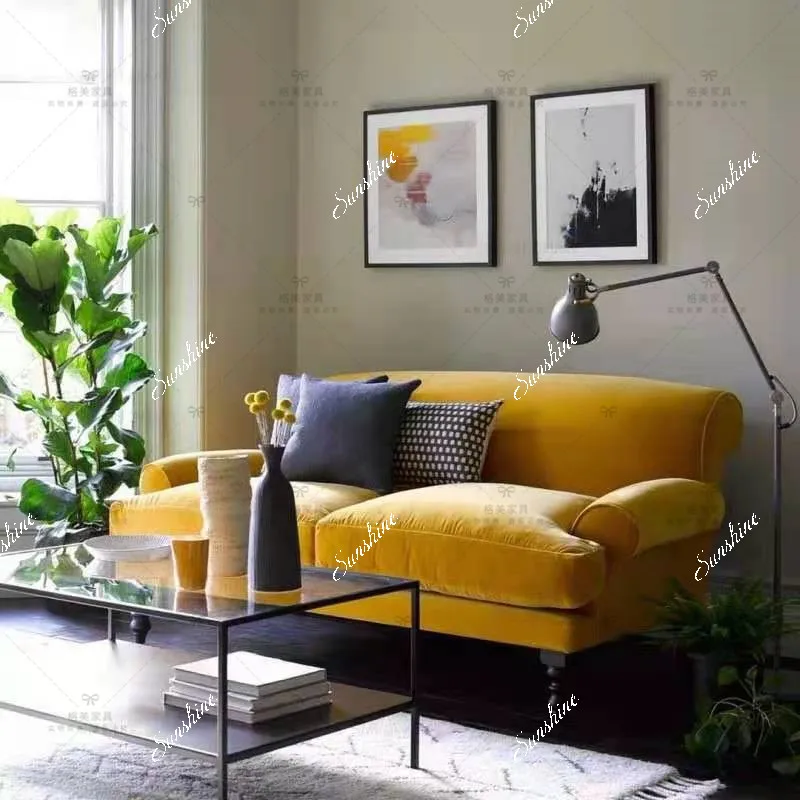 retro style dismantling and washing velvet fabric double living room sofa minimalist high back design furniture combination