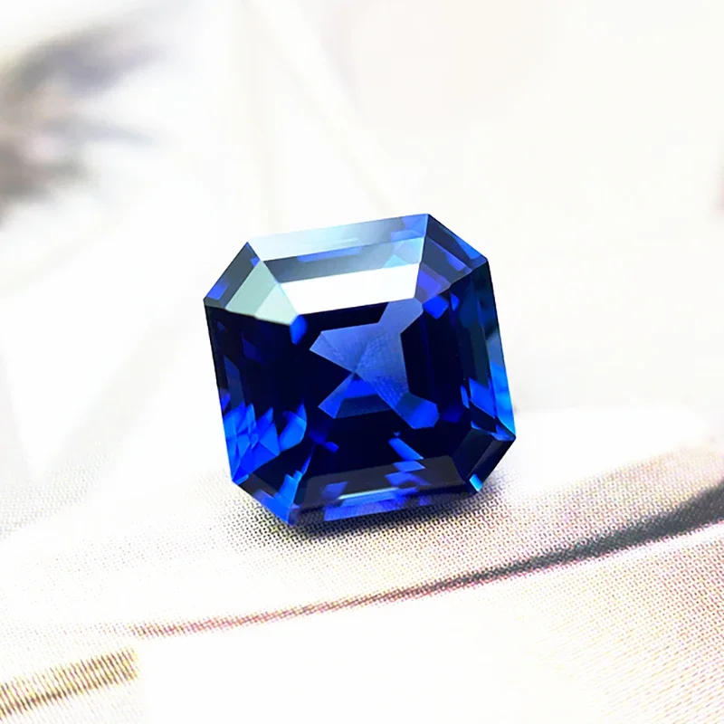 Lab Grown Sapphire Asscher Shape Royal Blue Color Extremely Shiny Quality Loose Gemstone for DIY Jewelry Making with Certificate