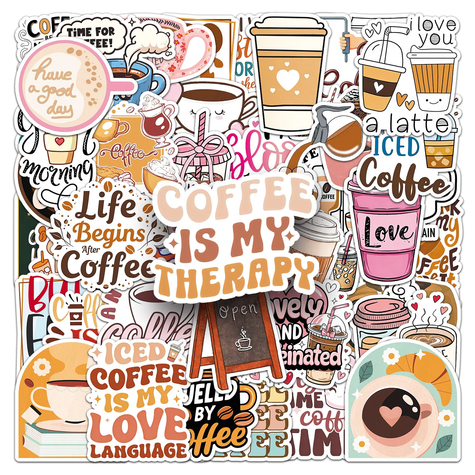 Coffee Tea English - 50 Pcs Cartoon Coffee Graffiti Stickers