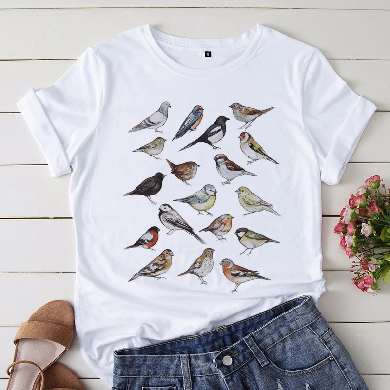 Women Clothes Cartoon Cute Birds Ladies 90s Style Summer Print Fashion Short Sleeve Tshirt Female Tee Top Graphic T-shirt