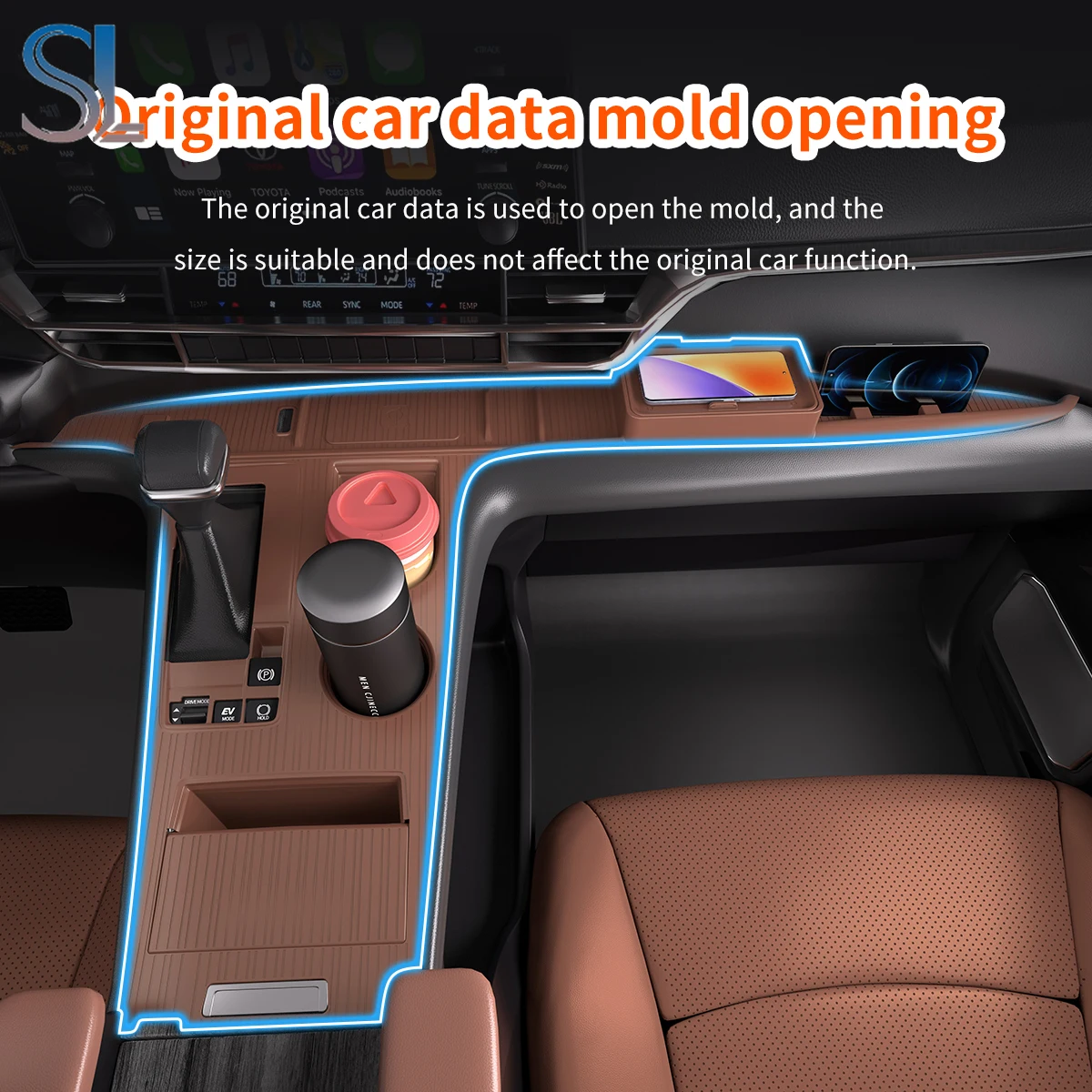 

For Toyota Sienna 2024 2025 2026 Central Control Panel Protect Storage Center Armrest Hidden Box Cup Holder Organizer Interior