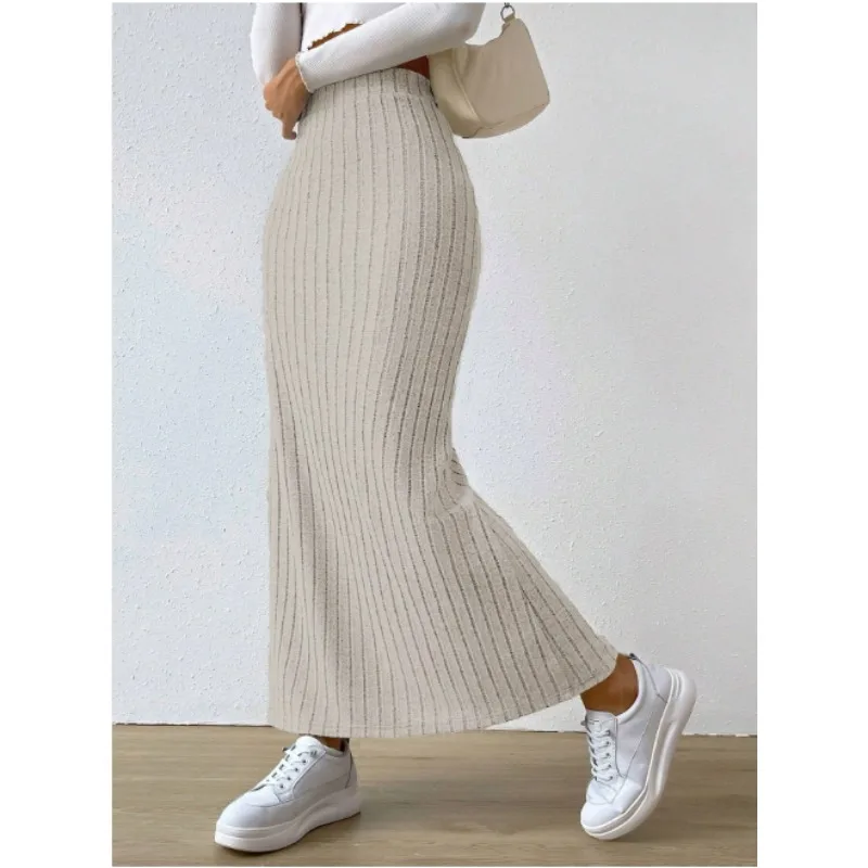 المرأة تنورة الربيع الصيف والخريف عالية الخصر مطاطا سليم الورك محبوك مثير Bodycon ميدي تنورة الملابس النسائية