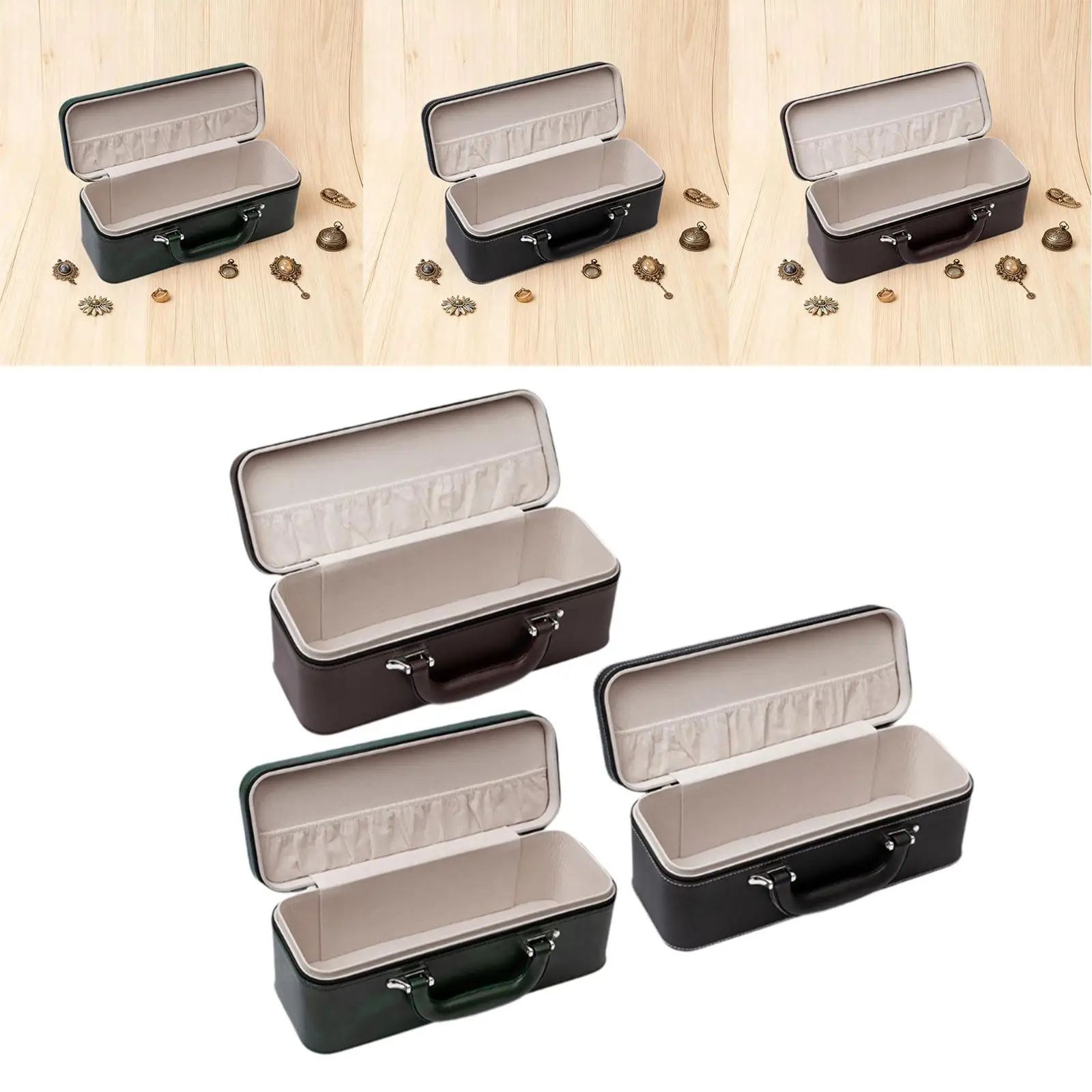 Caja de almacenamiento de joyas, escaparate con asa, cierre de cremallera moderno y espacioso, soporte de exhibición de pulseras de cuero PU para tienda de exposición