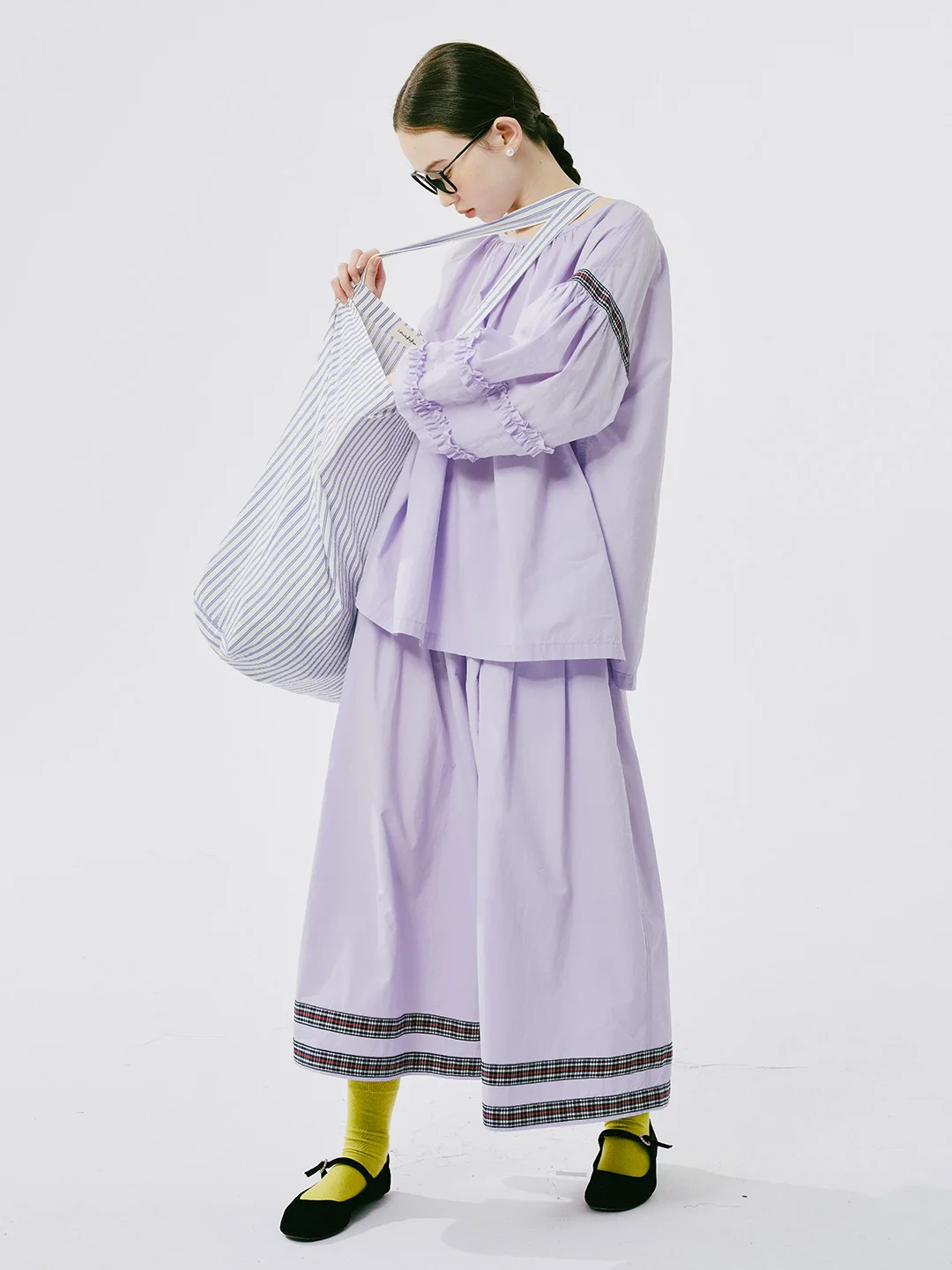 IMAKOKONI-pantalones holgados de pierna ancha para mujer, pantalón morado con bolsillo y cintura elástica, diseño original, 244541