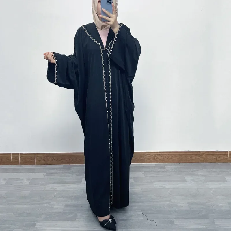 

Ramadan Eid Mubarak Black Open Abaya Kimono Dubai Turkey Islam Muslim Fashion Dress Abayas For Women Kebaya Robe Femme Musulmane