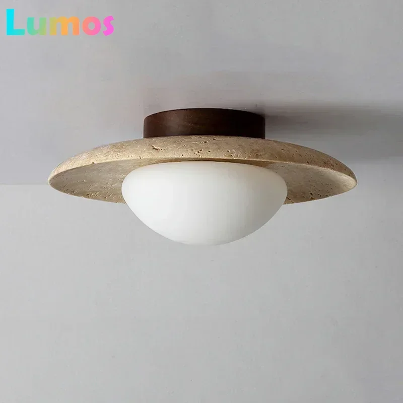 

Dia 25cm Travertine Stone Ceiling Lamp Aisle Corridor Modern LED Chandeliers Lustres Home Decoration Living Dining Room Bedroom