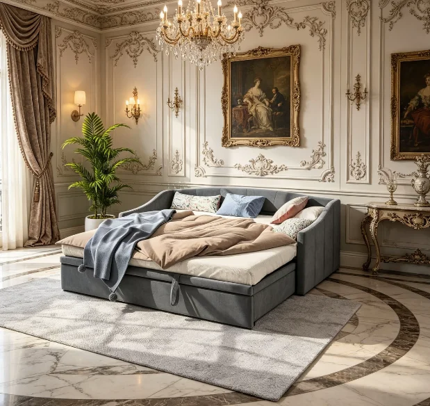 Rosahange Sofá Cama 90x200cm, Sofá Cama de 2 Plazas, Sofá Extraíble 2 en 1, Plegable, Apto para Habitaciones de Invitados, Salas de Estar, Gris, Terciopelo