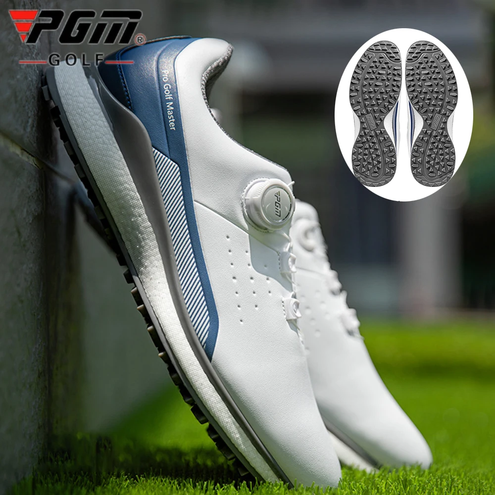 PGM Golf Shoes Men Waterproof Breathable Non-slip Sneakers Male Auto-lacing Cushioning Golf Ball Shoes Spikeless Casual Footwear