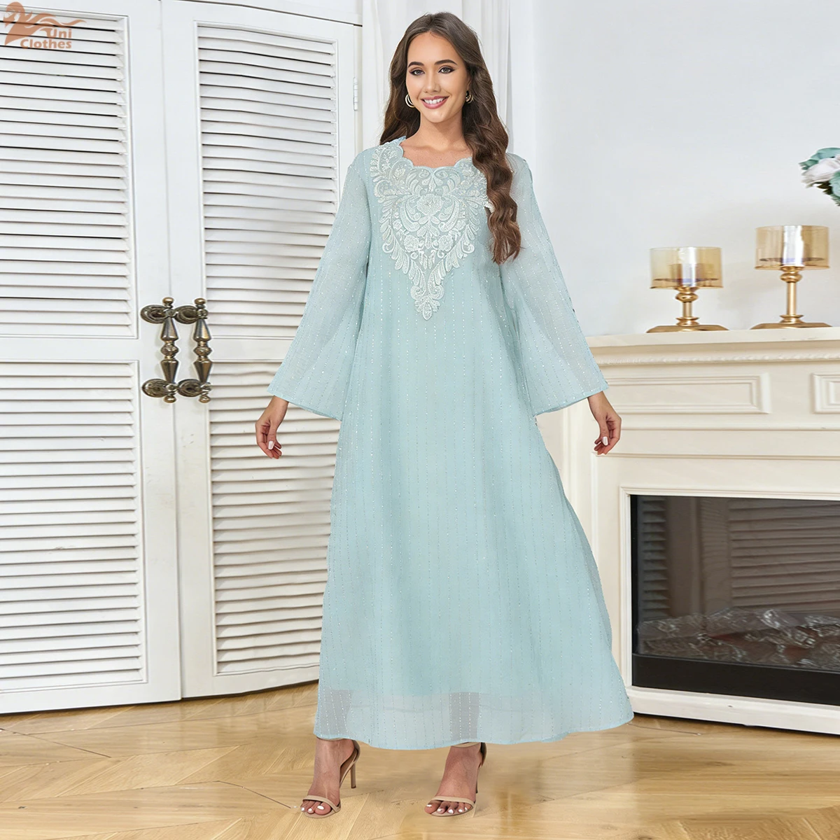 

Женское мусульманское платье-роба для Рамадана, Дубай, с цветочным узором и бисером, вечернее, для вечеринок, Турция, с сетчатыми рукавами, повседневная абайя, исламская одежда 2026