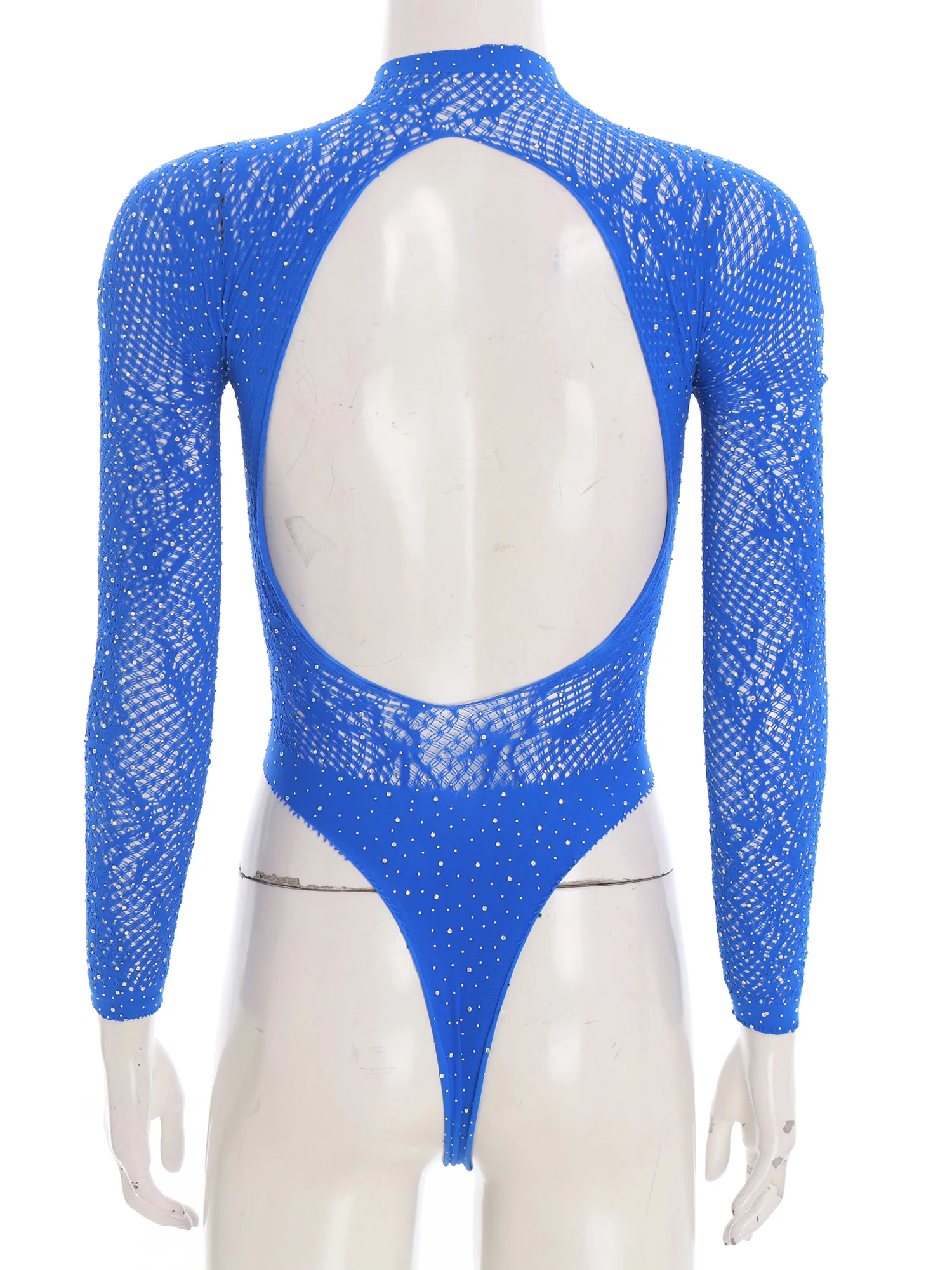 Letni damski błyszczący kombinezon z siateczki z dżetami, golf, długi rękaw, odkryte plecy, siateczkowy trykot, strój kąpielowy, bikini, narzutka, odzież klubowa.