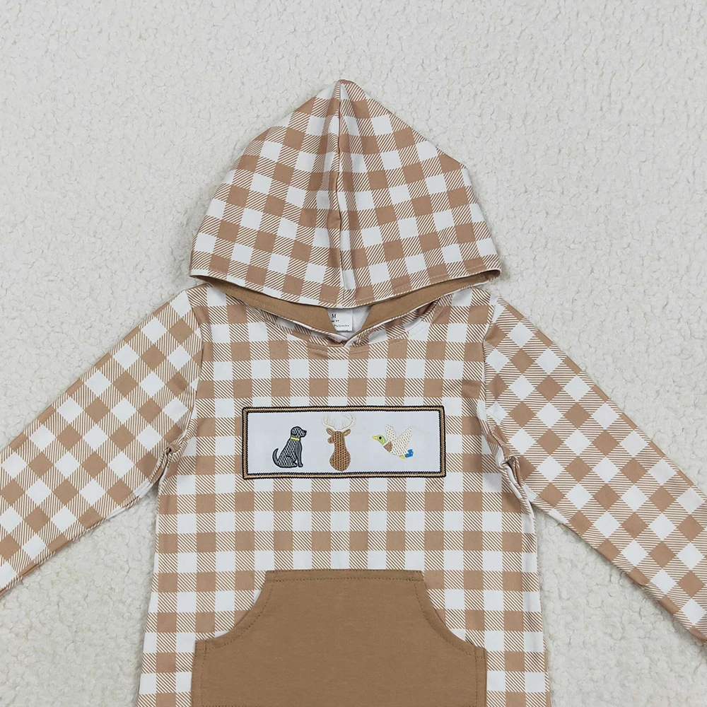 طفل الفتيان الكاكي منقوشة هوديي مع التطريز الكلاب الغزلان البط جيب الغربية للأطفال منقطة بطة الكلب الغزلان الصيد موضوع #2