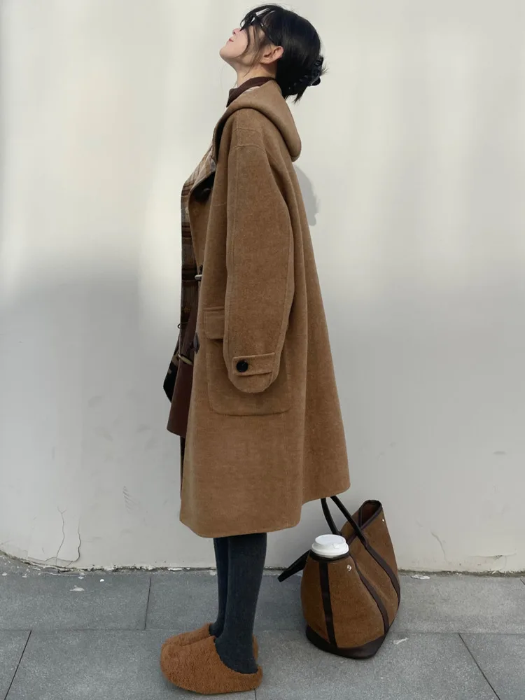 ZMEENNA Stylish Women's Wool Blend Hooded Toggle Duffle Coat Loose Fit Warm Winter Outerwear For Casual Everyday ZM3521