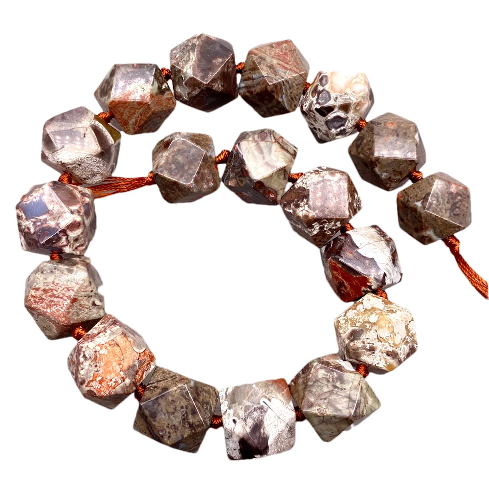 One Strand Natural Ocean Jasper Faceted Cube Beads Hexagon Polished Gemstone Loose Beads or Jewelry Making DIY