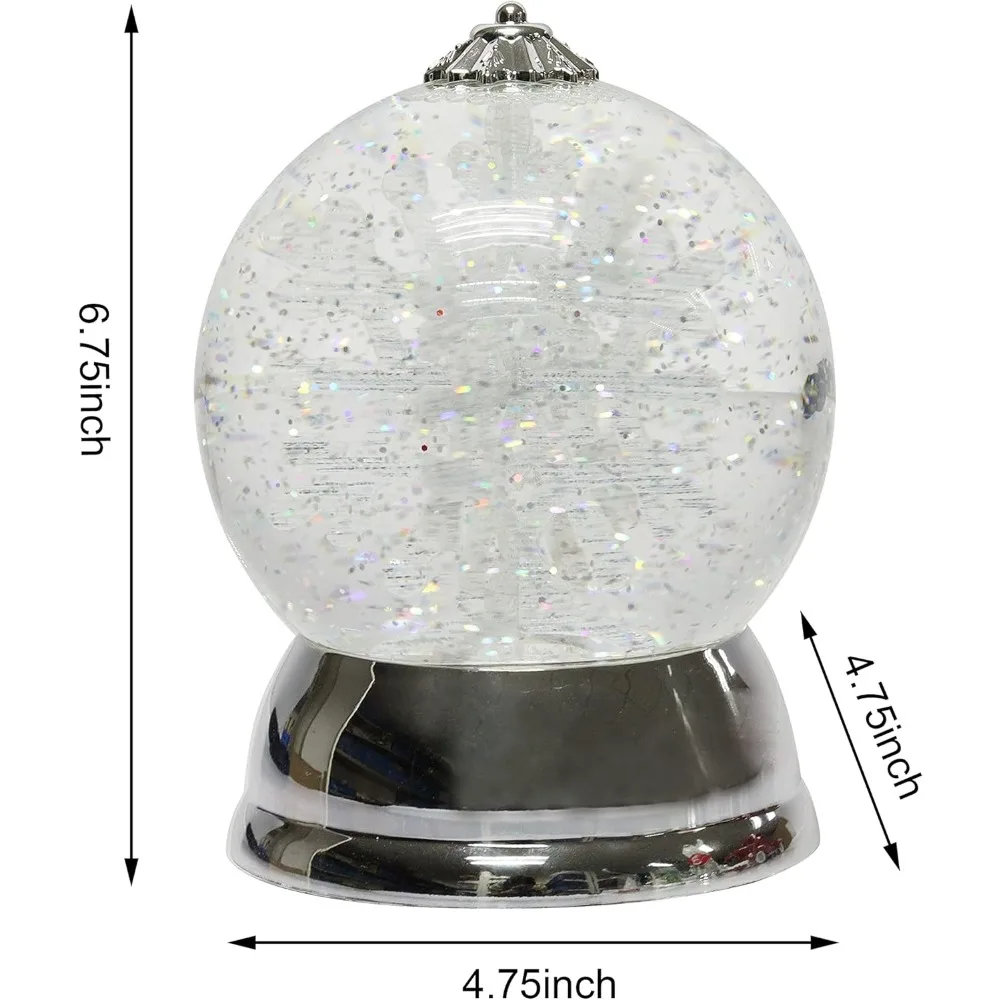 كرة ثلج مضيئة تعمل بالبطارية مع رقاقات ثلج دوارة، 6.5 ارتفاع × 4.5 عرض × 4.5 عميق