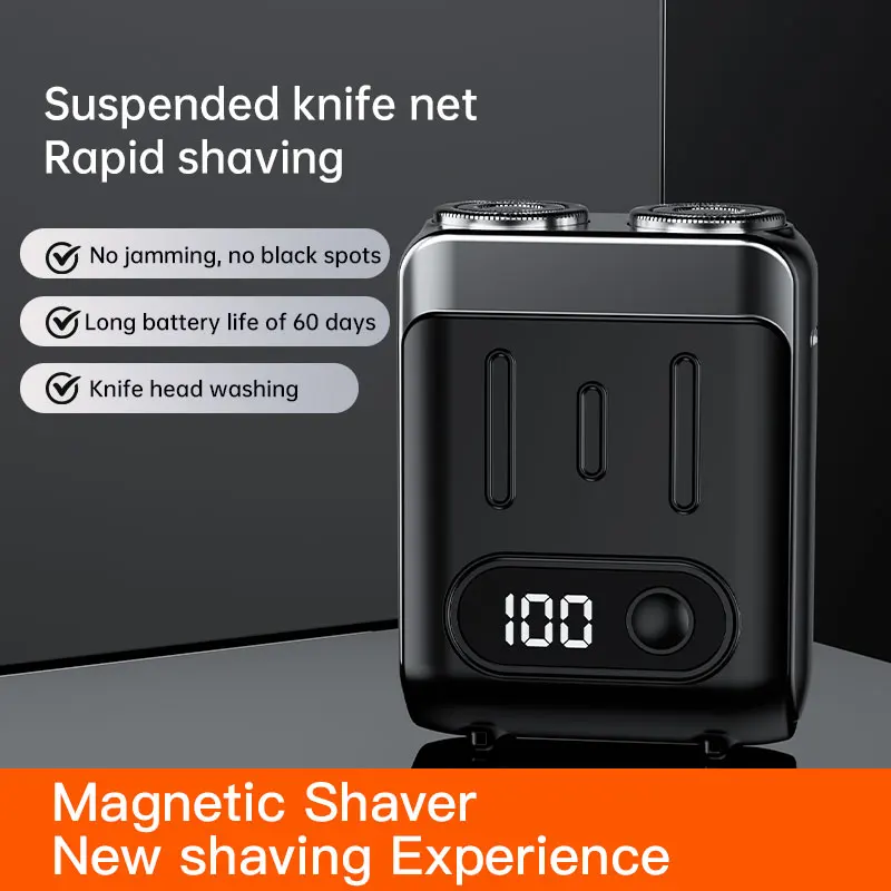 Dual Floating Magnetic Blade Men Electric Shaver Mini Portable High Speed Travel Beard Knife Rechargeable Rotary Electric Razor