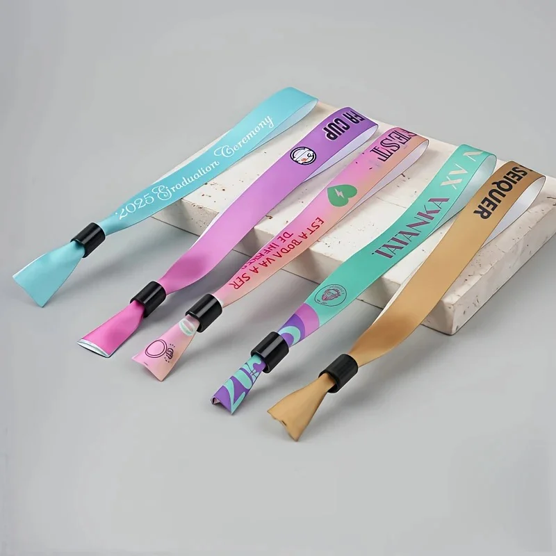 Bracelets d'événement en tissu personnalisés, 50/100/200/500 pièces, Bracelet coloré personnalisé, décoration de fête d'anniversaire