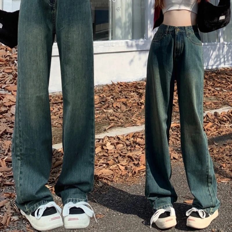 

2025 Autumn New Y2K American Retro High Waist Loose Slimming Wide Leg Straight Jeans for Women