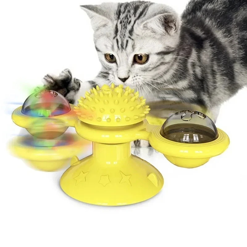 Juego interactivo de diseño creativo y masaje dental para gatos, juguete multifuncional para gatos con bola brillante y ventosa para catnip