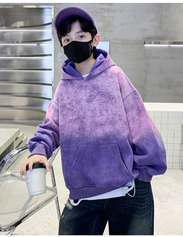 2025 Jungen Winter Warm Neu in Hoodies und Sweatshirts für Kinder Lila Neuheiten Fleece-gefütterte Oberbekleidung Kinder Dickes Sweatshirt – Detail 4