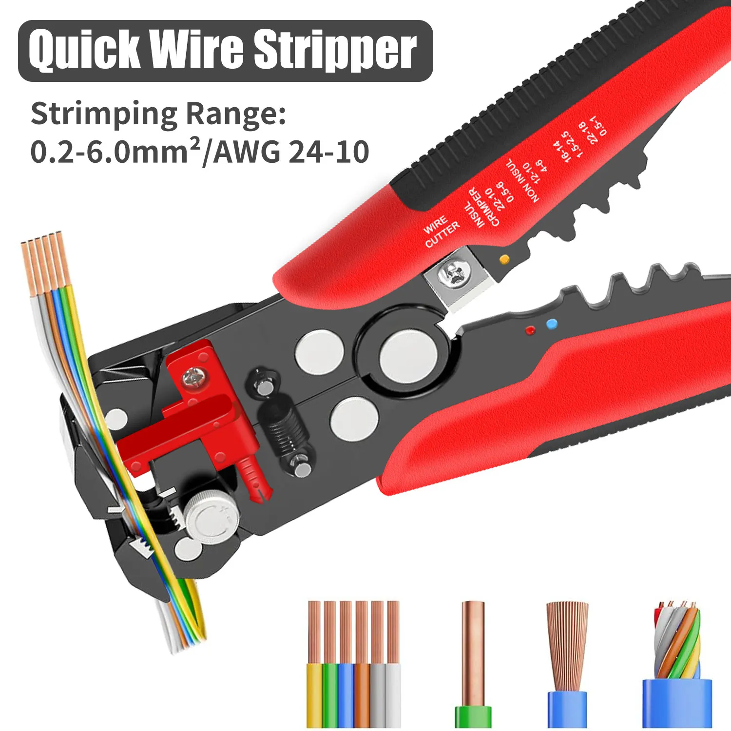HS-D1-Dénudeur de fil électrique auto-ajustable 3 en 1, dénudeur/coupe/sertissage rapide, dénudeur automatique pour 10-24 AWG