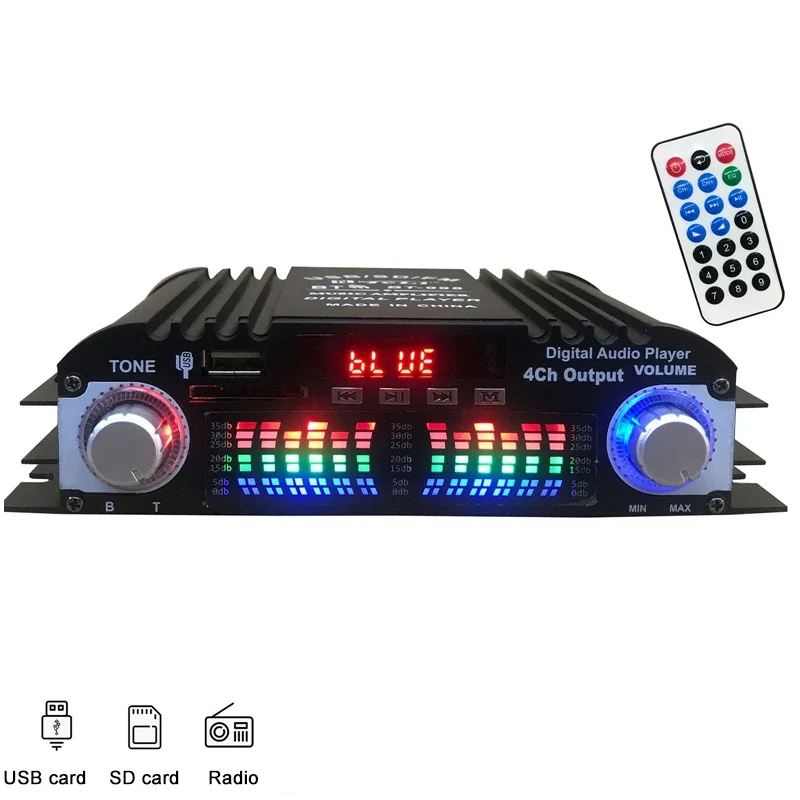 Miniamplificadores de potencia HiFi con bluetooth, de 12V BT-998/220V, estéreo, Audio para el hogar, sonido Digital, pantalla LCD, FM, SD, USB,