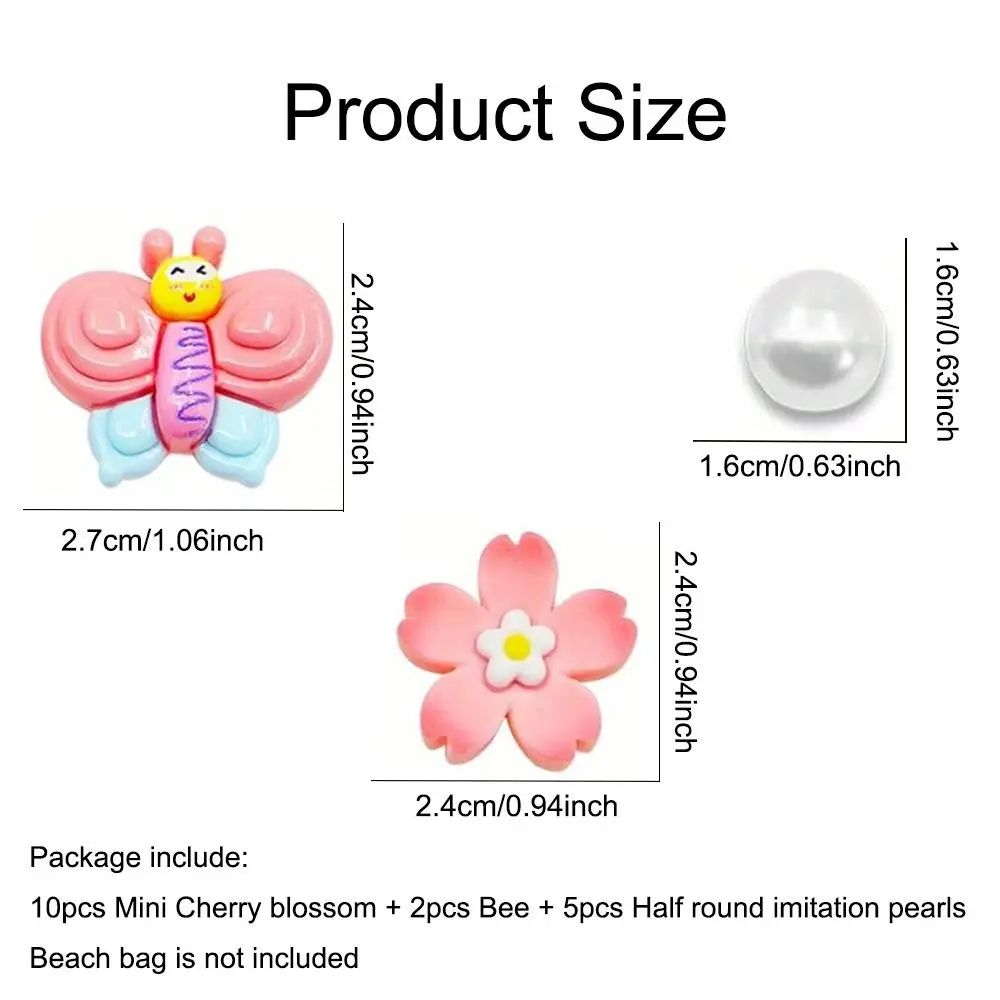 17Pcs DIY Flowers Charms for Bogg Bag Handbag Cherry Blossoms Beach Bag Accessories Charms for Bogg Bag/Beach Bag