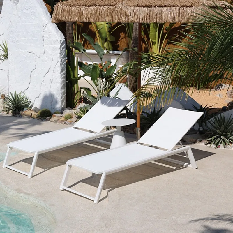 Outdoor Lounging Villa Courtyard Outdoor White Pool Loungers B & B Hotel Open Air, Sun Protection Beach Lounging