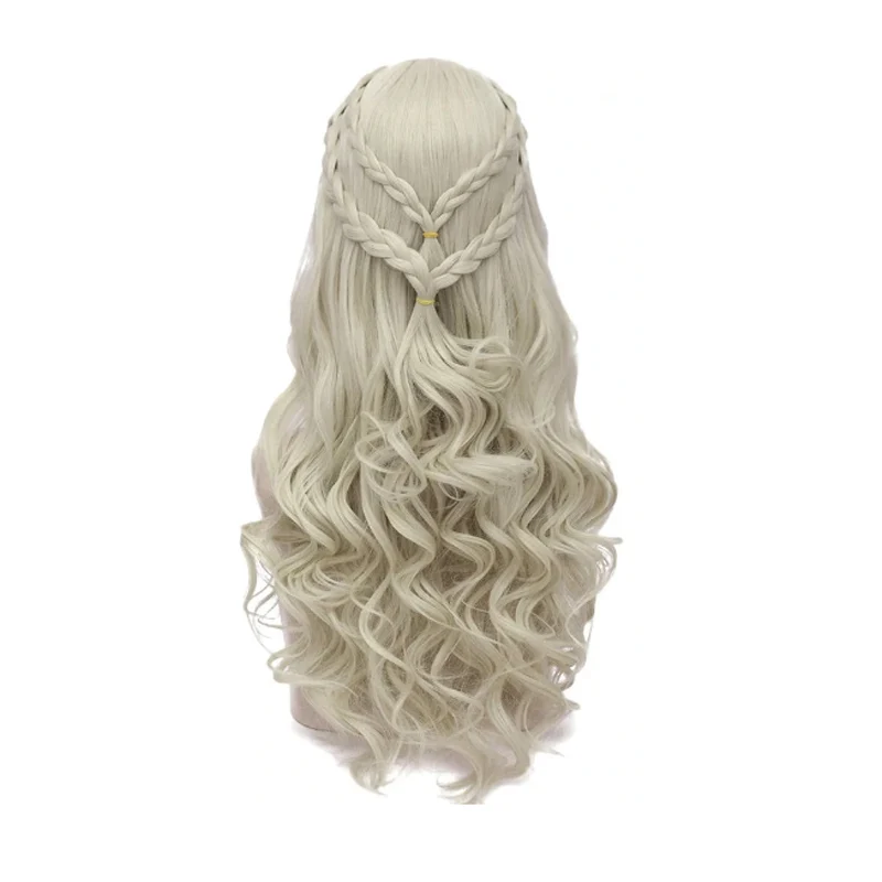 Women Blonde Cosplay Wig Synthetic Hair Wigs Long Curly Braided Costume Queen Wig Halloween Party Wig