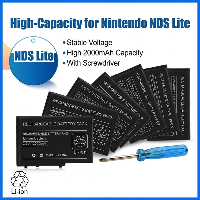 PURFIELD 2000mAh 3,7V Li-Ionen-Akku, NDS Ersatzakku mit Mini-Schraubendreher-Set für Nintendo DS Lite Spielekonsole