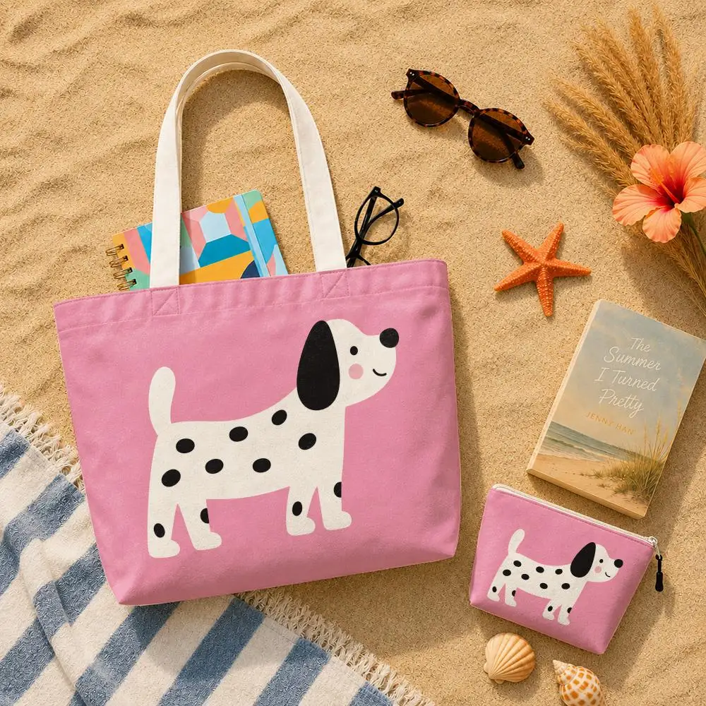 Dopamine Cartoon Animals Storage Bags Canvas Double-Sided Print Set 2PC Makeup Pouch Set with Zipper for Picnic Travel