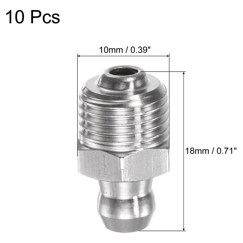 10Pcs Straight Hydraulic Grease Fitting M10 Thread Kit Grease Nozzle Connection 201 Stainless Steel Grease Nipples For Bearings