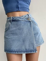 plus Size Women's High Waist A-Line  Skirt Jeans Uneven Length Anti-Light Loose Fit Denim Skirts for Summer