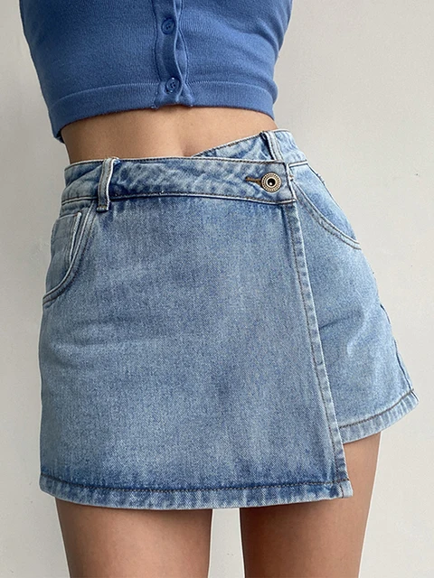 plus Size Women's High Waist A-Line  Skirt Jeans Uneven Length Anti-Light Loose Fit Denim Skirts for Summer