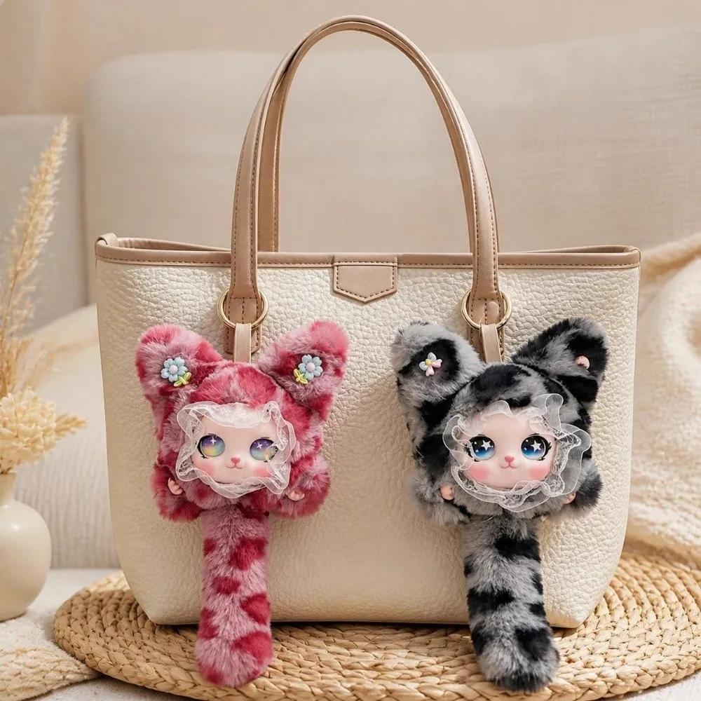 Hanging Ornament Long Tail Plush Cat Keychain Leopard Print Hanging Decoration Cat Plush Kawaii Ornaments Bag Charms Pendant