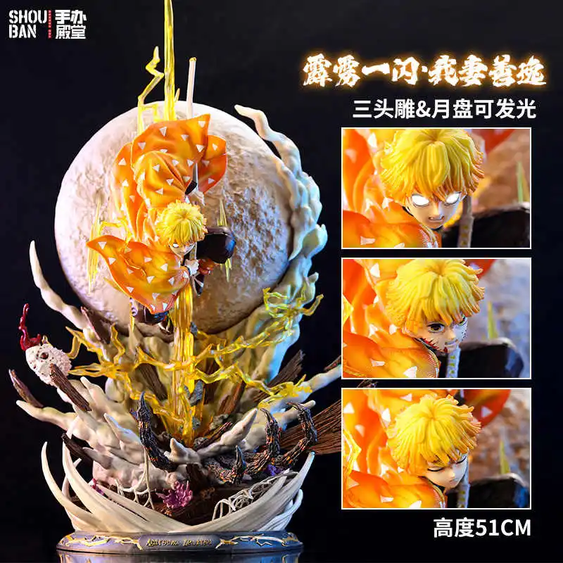 51cm Hot Anime Demon Slayer Figure Agatsuma Zen'Itsu Luminous Double Headed Statue Action Figure Model Trend Toy Birthday Gift