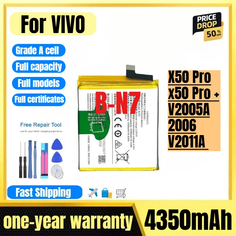 

B-N7 for VIVO X50 Pro/x50 Pro +/V2005A/2006/V2011A Phone Battery High Quality High Capacity Replacement Bateria with Tools