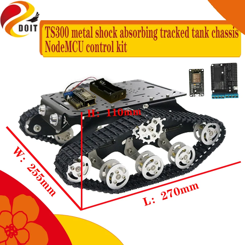 

NodeMCU Wireless Control TS300 Shock-Absorbing Metal Smart RC Robot Tank Chassis Kit ESP8266 Development Board DIY For Arduino