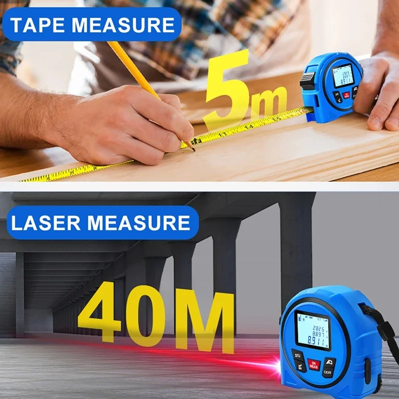 3 in 1 telemetro metro a nastro laser digitale 40M 60M misuratore di distanza misurazione telemetro laser scala distanza area