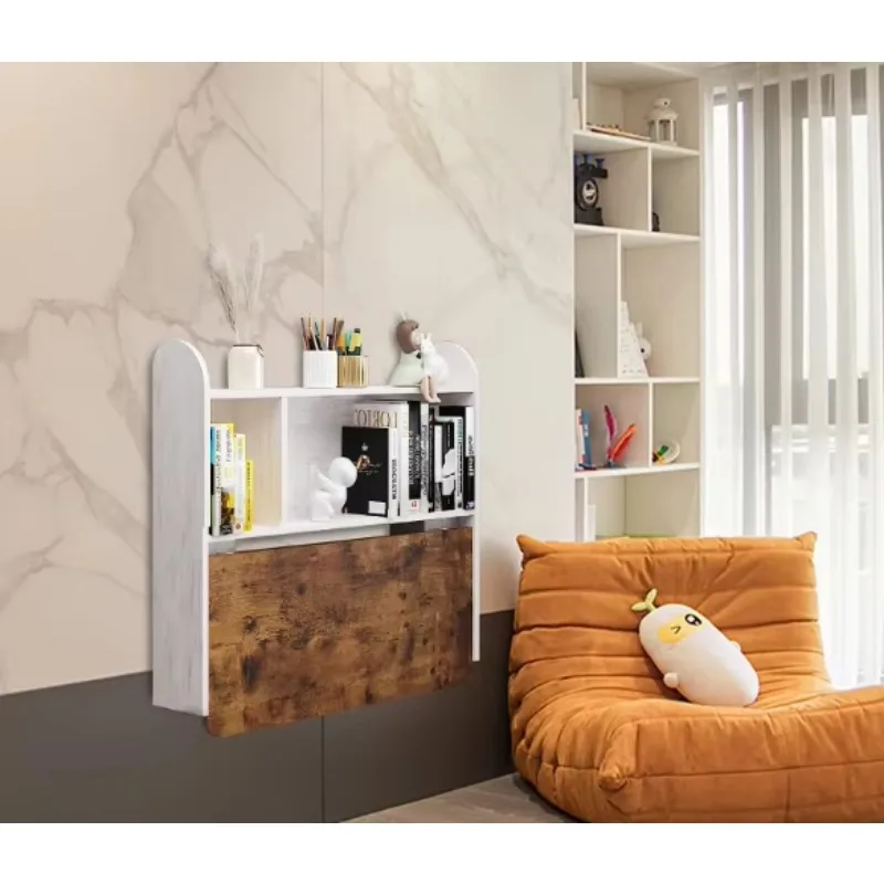 Fotografia 4: Mesa de estudo de parede para casa, mesa flutuante para laptop, mesa dobrável com prateleiras