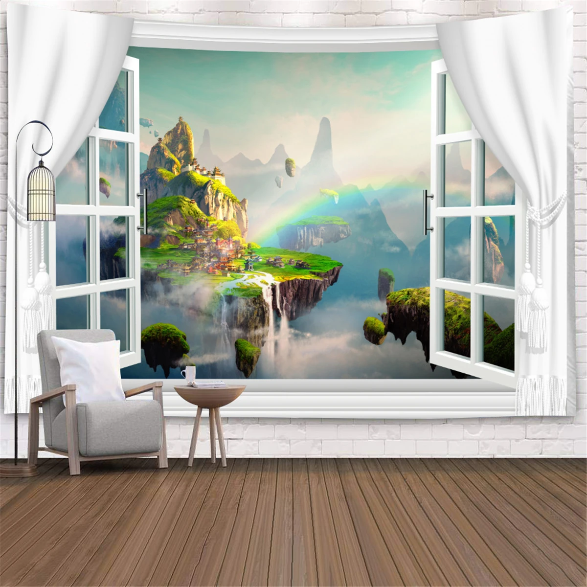 Wall Hanging Fake Window Landscape Series  Decorative Blanket Fabric Bedroom 200x150cm Large