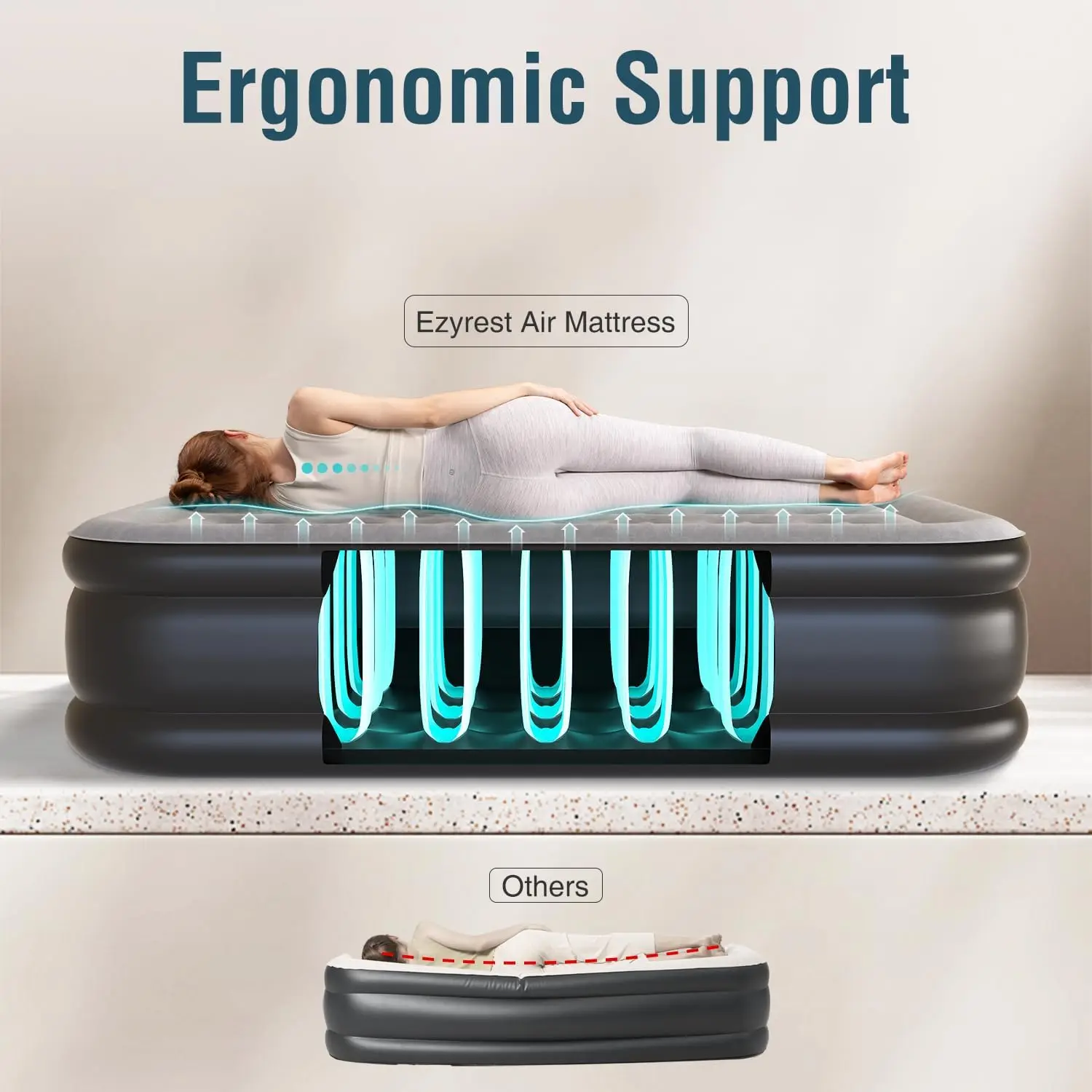 

Twin Air Mattress Twin With Built In Pump 16"" Double Height Inflatable Mattress With Soft Flocked Top & Carry Bag Adjustable