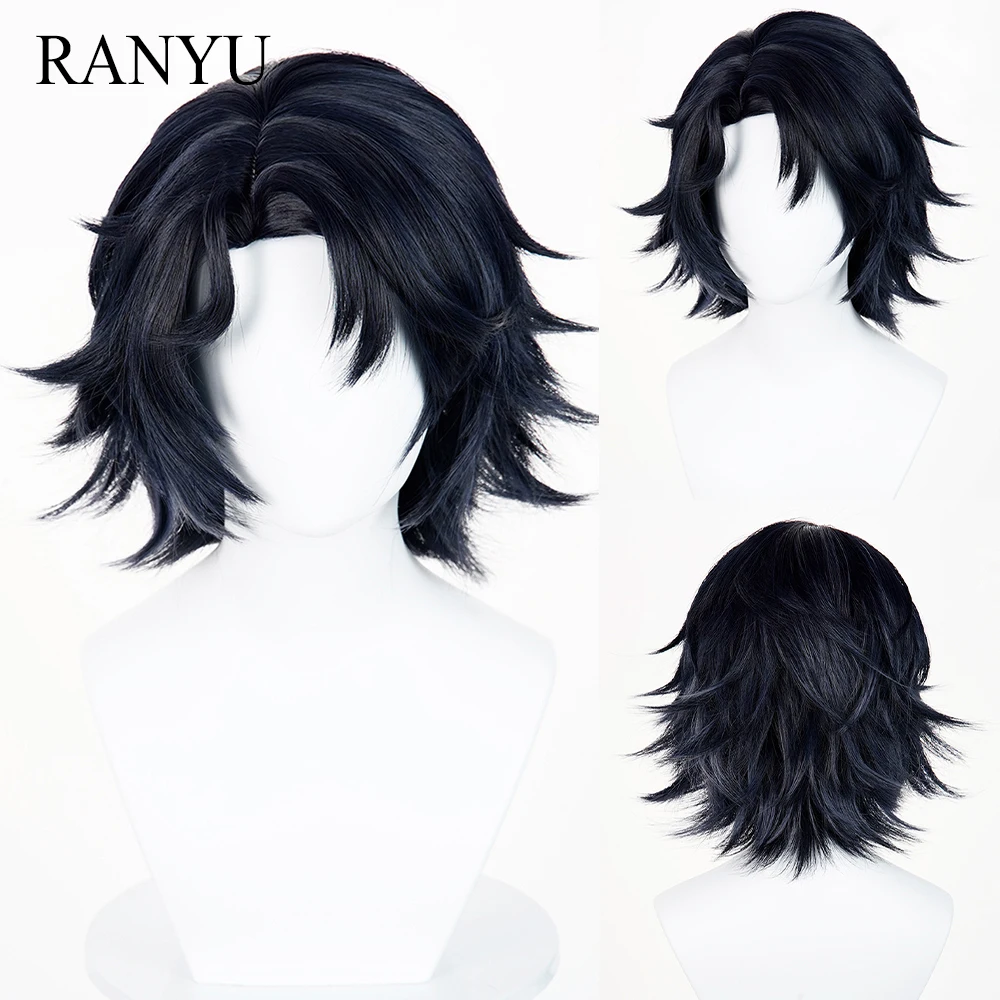 Black Blue Short Straight Synthetic Wigs Middle Part Anime Game Cosplay Fluffy Men Wig Heat Resistant for Daily Party