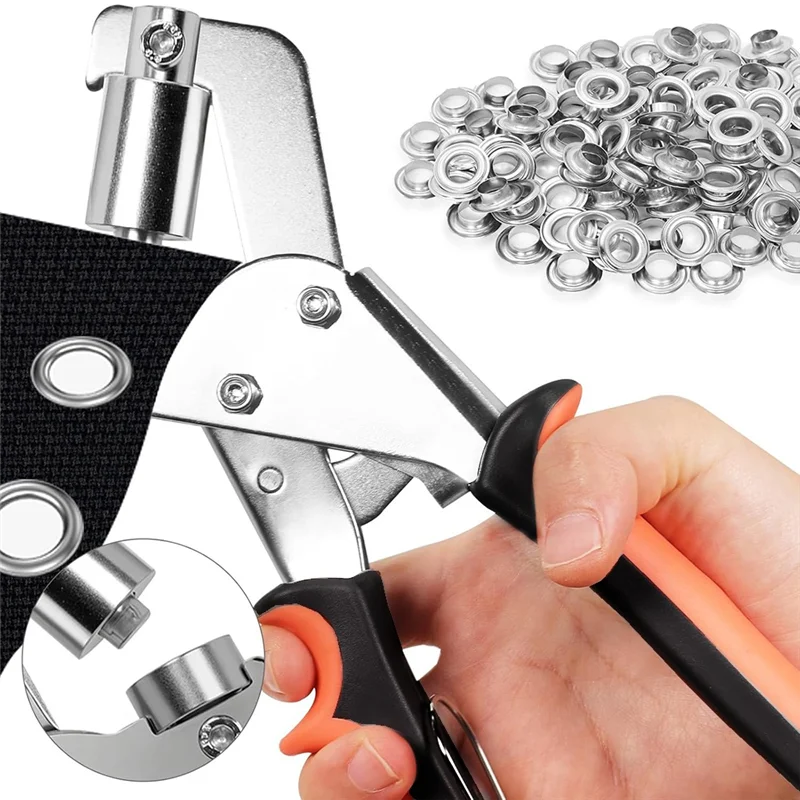 مجموعة أدوات ABZV-Grommet، 3/8 بوصة كماشة حلقية شديدة التحمل مع 300 قطعة حلقة معدنية (، )