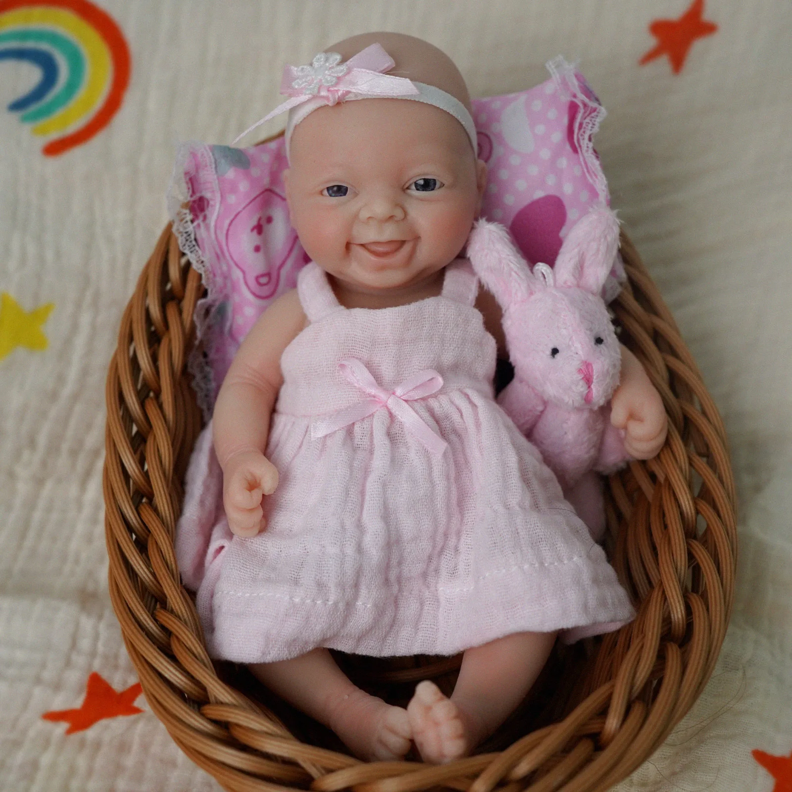 Muñeca reborn de cuerpo completo de silicona para bebés, muñeca de bebé en miniatura de 7 pulgadas, sonrisa, muñecas de niña que se ven reales con