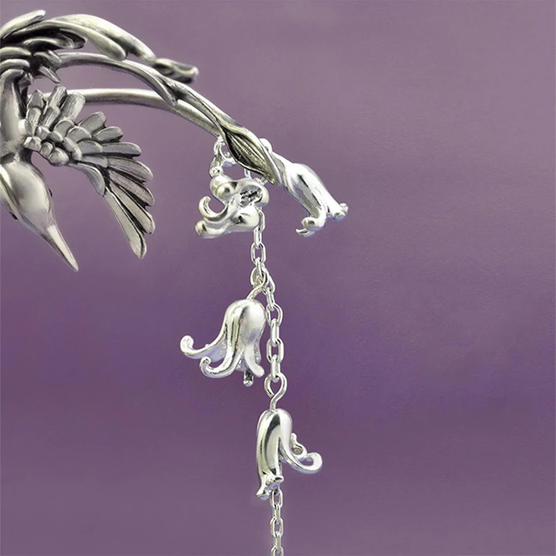 Independent new design silver magpie hairpin ancient style original art tassel wind chimeaccesories for women jewelry