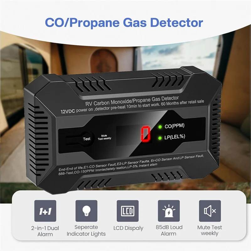 

A76G-Carbon Monoxide Propane Gas Leak Detector Dual LP/CO Gas Alarm For RV And Home Use-12V DC RV Propane